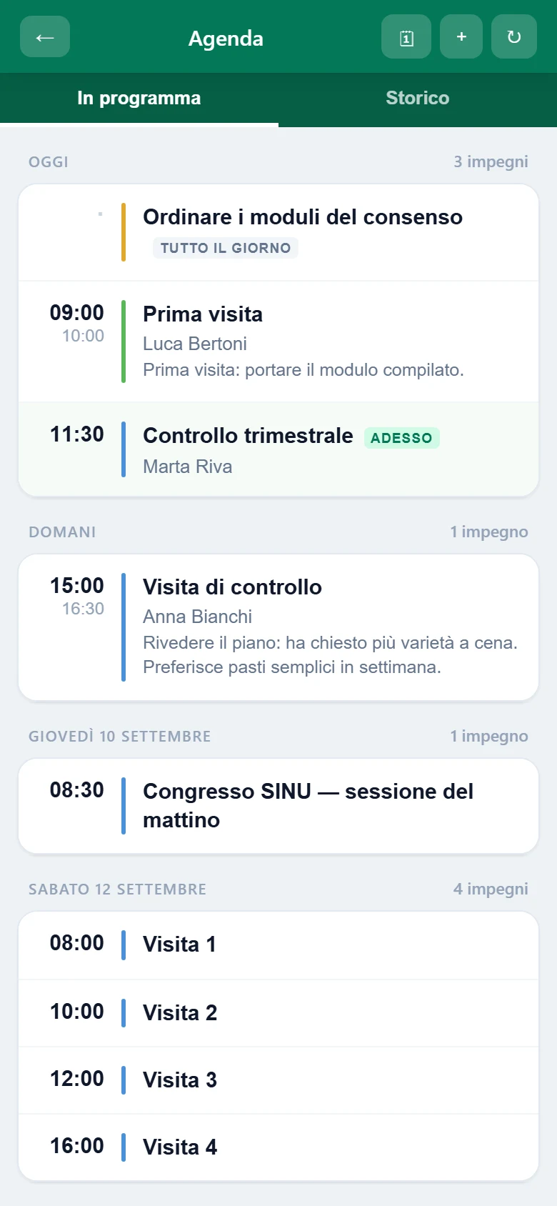 L'agenda dello studio, anche senza campo.